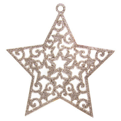Christmas Tree Decoration Hanging Glitter Stars 6 Champagne - image 1