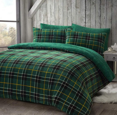Homes & Linen Teddy Bear Fleece Tartan Check Duvet Cover Soft Cosy Warm Checked Teddy Bear Bedding Set