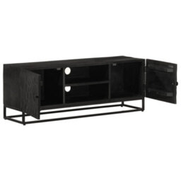 Berkfield Tv Cabinet Black 110X30X40 Cm Solid Wood Mango And Iron - thumbnail 2