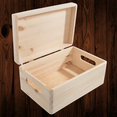 Woodeedoo Medium Pinewood Storage Box With Handles And Solid Wood Lid For Home Office Craft Trinkets Organisation 29.5X19.5X13Cm - image 1