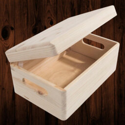 Woodeedoo Medium Pinewood Storage Box With Handles And Solid Wood Lid For Home Office Craft Trinkets Organisation 29.5X19.5X13Cm - thumbnail 2