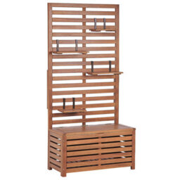 Beliani Garden Bench With Wall Panel Matino Acacia Wood 80 Cm 40 Cm Brown - thumbnail 4