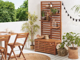 Beliani Garden Bench With Wall Panel Matino Acacia Wood 80 Cm 40 Cm Brown - thumbnail 2