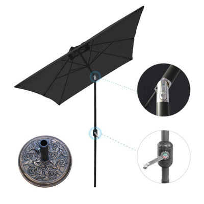 VRUC Outdoor 2X3M Parasol - Crank Up & Tilt Garden Parasol Umbrella Black And Base - image 1