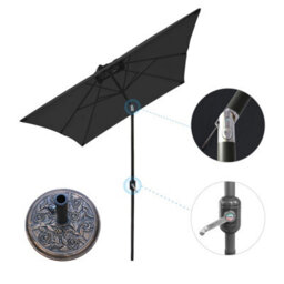 VRUC Outdoor 2X3M Parasol - Crank Up & Tilt Garden Parasol Umbrella Black And Base - thumbnail 1