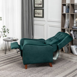Pushback Recliner Chair Wingback Soft Padded Reclining Armchair Sofa - Green Velvet - thumbnail 5