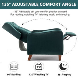 Pushback Recliner Chair Wingback Soft Padded Reclining Armchair Sofa - Green Velvet - thumbnail 4