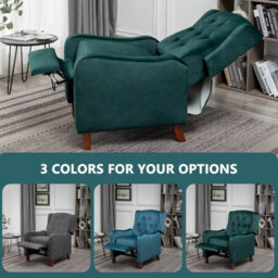 Pushback Recliner Chair Wingback Soft Padded Reclining Armchair Sofa - Green Velvet - thumbnail 3