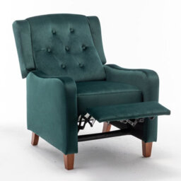 Pushback Recliner Chair Wingback Soft Padded Reclining Armchair Sofa - Green Velvet - thumbnail 8
