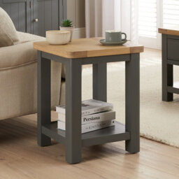 The Furniture Market Marbury Slate Grey Painted Lamp Table Wooden Side Table With Shelf Whitewash Oak Top Modern Country Styling