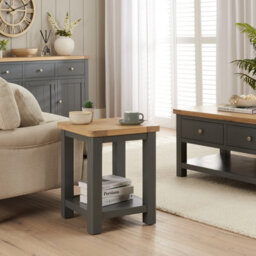 The Furniture Market Marbury Slate Grey Painted Lamp Table Wooden Side Table With Shelf Whitewash Oak Top Modern Country Styling - thumbnail 2