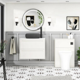 Royal Bathrooms Royal Bathroom Elmore 700mm Classic White Wall Mounted Countertop Bathroom Vanity Unit 2 Drawer With Milan Black Basin - thumbnail 5