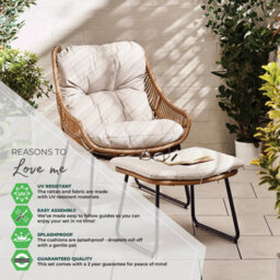 Furniturebox Tahiti Comfy Garden Lounger Chair + Footstool Beige Rattan - Wicker Outdoor Patio Deck Egg Sun Lounge Garden Chair - thumbnail 9