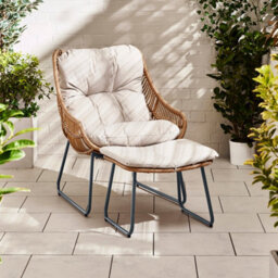 Furniturebox Tahiti Comfy Garden Lounger Chair + Footstool Beige Rattan - Wicker Outdoor Patio Deck Egg Sun Lounge Garden Chair - thumbnail 6