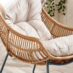 Furniturebox Tahiti Comfy Garden Lounger Chair + Footstool Beige Rattan - Wicker Outdoor Patio Deck Egg Sun Lounge Garden Chair - thumbnail 2