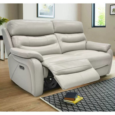 Fletcher Light Grey Leather Power Reclining Large 2 Seater Sofa With Power Headrests, Usb Charging & Pocket Sprung Seats - image 1
