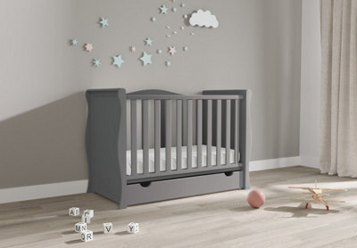 VICULII Willow Grey Sleigh Mini Cot Bed With Drawer - image 1