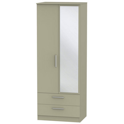 Trent Tall 2 Drawer Mirrored Wardrobe In Mushroom Gloss & Mushroom Matt (Ready Assembled)