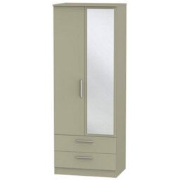 Trent Tall 2 Drawer Mirrored Wardrobe In Mushroom Gloss & Mushroom Matt (Ready Assembled)