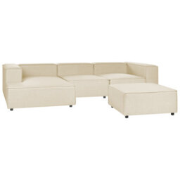 Beliani Modular Corner Sofa 3 Seater Aprica Faux Linen Beige With Ottoman Right Hand - thumbnail 4