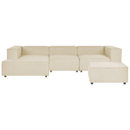 Beliani Modular Corner Sofa 3 Seater Aprica Faux Linen Beige With Ottoman Right Hand