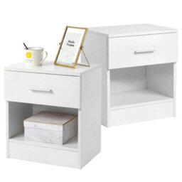 2Pcs Compact Nightstand Bedside Tables Bedroom Side Tables 1 Drawer 1 Shelf - thumbnail 1