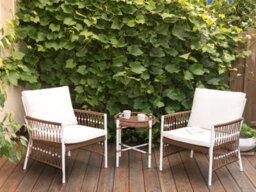 Beliani Bistro Set With Cushions Levico Metal White - thumbnail 2