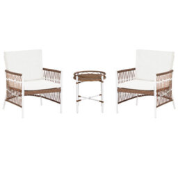 Beliani Bistro Set With Cushions Levico Metal White - thumbnail 1