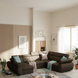 Boston U Mdf Corner Sofa Bed With Hr Foam Wave Springs Metal Legs Ddelfin Storage Headrests 325X260X85To98Cm Brown Left - thumbnail 2