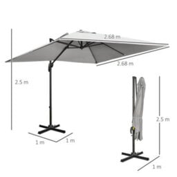 Outsunny 2.7 X 2.7 M Cantilever Parasol Garden Umbrella W/ Cross Base Grey - thumbnail 3