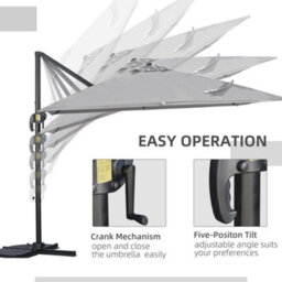 Outsunny 2.7 X 2.7 M Cantilever Parasol Garden Umbrella W/ Cross Base Grey - thumbnail 4