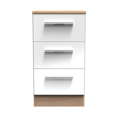 Trent 3 Drawer Bedside Cabinet In White & Bardolino Oak (Ready Assembled) - image 1