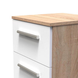 Trent 3 Drawer Bedside Cabinet In White & Bardolino Oak (Ready Assembled) - thumbnail 4
