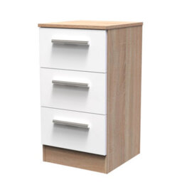 Trent 3 Drawer Bedside Cabinet In White & Bardolino Oak (Ready Assembled) - thumbnail 3