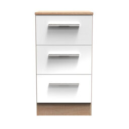 Trent 3 Drawer Bedside Cabinet In White & Bardolino Oak (Ready Assembled) - thumbnail 1