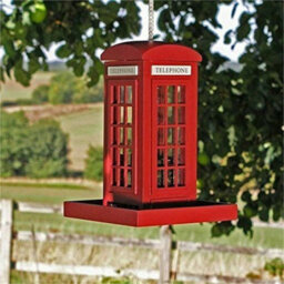 Traditional Novelty Telephone Box Wooden Garden Hanging Bird Feeder Red - thumbnail 4