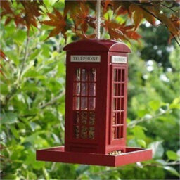 Traditional Novelty Telephone Box Wooden Garden Hanging Bird Feeder Red - thumbnail 3