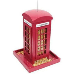 Traditional Novelty Telephone Box Wooden Garden Hanging Bird Feeder Red - thumbnail 1