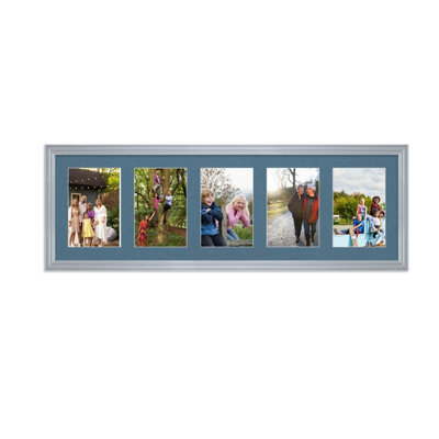 AK Frames 26X8 Silver Classic Multi Photo Frame With Pompadour Mount - Holds 5 Apertures (5X) 6X4 Photos - image 1
