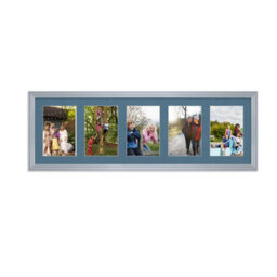AK Frames 26X8 Silver Classic Multi Photo Frame With Pompadour Mount - Holds 5 Apertures (5X) 6X4 Photos - thumbnail 1