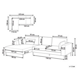 Beliani Corner Sofa 3 Seater Flam Velvet Grey Right Hand - thumbnail 3