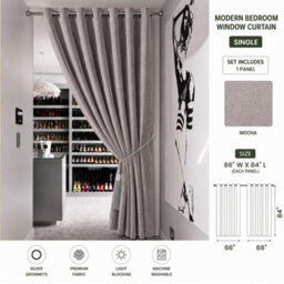 Aspire Homeware Mocha Linen 100% Blackout Curtain Thermal Insulated Eyelet Single Panel Door Curtain (W)168Cm X (D)213Cm - thumbnail 8