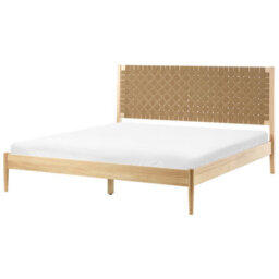 Beliani Bed Pine Wood Brunemont 180 X 200 Cm (Eu Super King) Light Brown - thumbnail 1