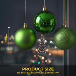 Shatchi Set Of 3 - 20Cm Dark Green Christmas Baubles (Glossy, Matte, Glitter) Décor Pack - thumbnail 7