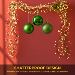 Shatchi Set Of 3 - 20Cm Dark Green Christmas Baubles (Glossy, Matte, Glitter) Décor Pack - thumbnail 6