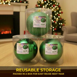 Shatchi Set Of 3 - 20Cm Dark Green Christmas Baubles (Glossy, Matte, Glitter) Décor Pack - thumbnail 4