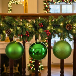 Shatchi Set Of 3 - 20Cm Dark Green Christmas Baubles (Glossy, Matte, Glitter) Décor Pack - thumbnail 9