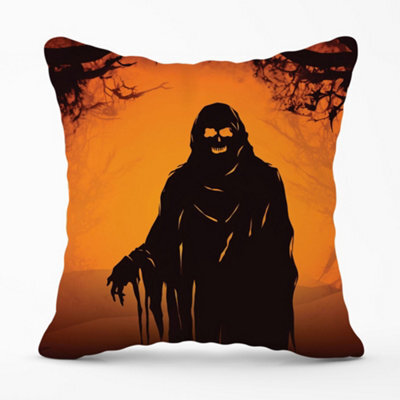 Warren Reed Designer A Spooky Black And Orange Ghost Cushions 45Cm X 45Cm