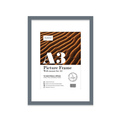 A3 Grey Picture Frame With Mount For A4 (21 X 29.7Cm -8.3 X 11.7In) Poster, Photo, Artwork, Or Print. - image 1