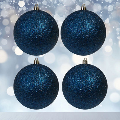Premier Decorations Limited 4 Large Christmas Baubles 10Cm Midnight Blue Glitter Tree Decoration - image 1